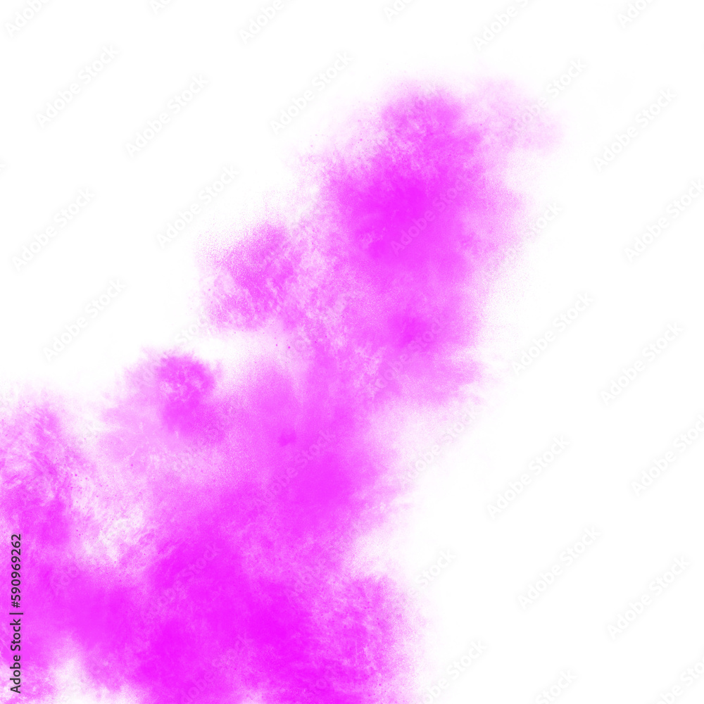 Pink color powder explosion isolated on transparent background. Royalty high-quality free stock PNG image of Pink powder explosion. Colorful dust explode. Paint Holi, pink dust particles splash