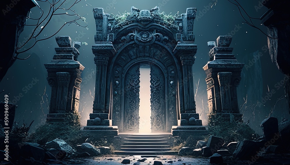 Fototapeta premium necropolis portal, digital art illustration, Generative AI