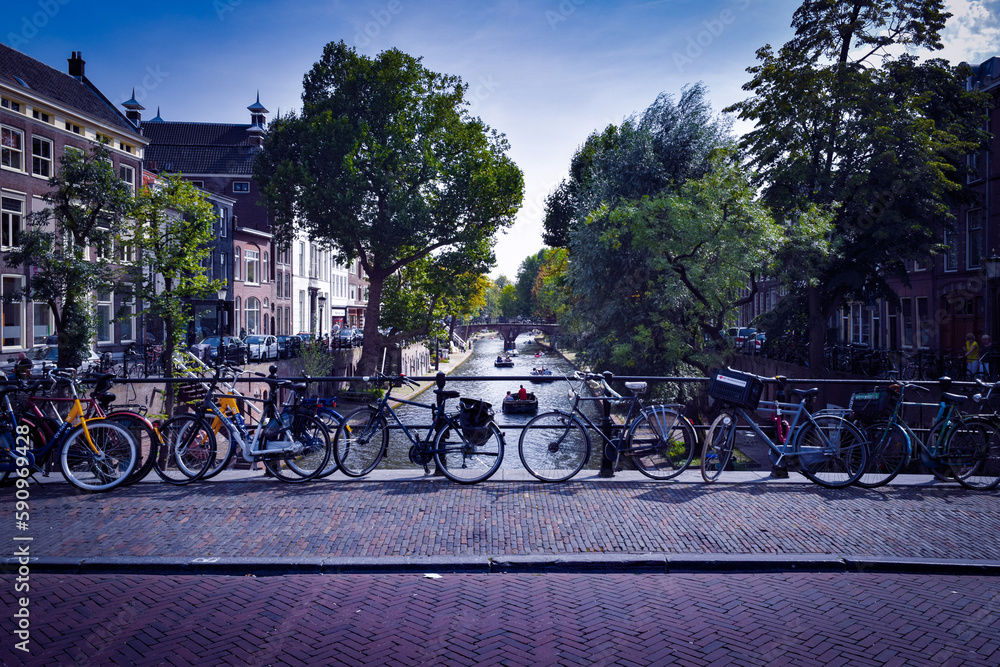 Bridge with bicycles over a canal in Utrecht