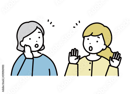 会話をする女性のイラスト素材 驚く・相談