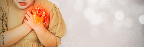 Obraz na plátne Obese women have obesity dangerous conditions risk many diseases have sudden heart attack