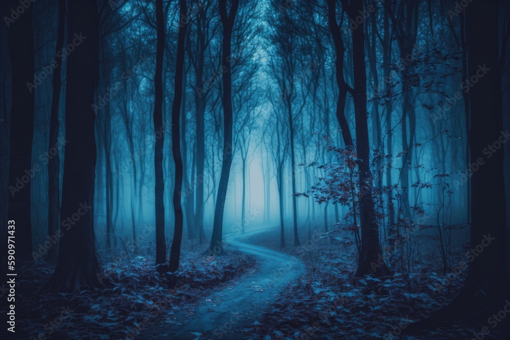mystical forest path under the starry night sky. Generative AI mystical forest path under the starry night sky. Generative AI