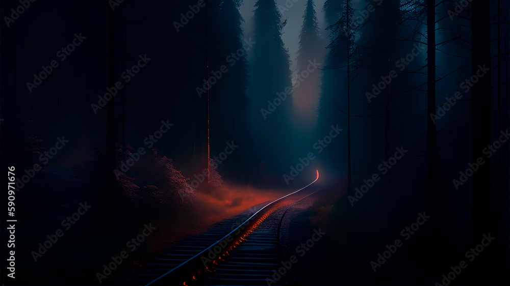 Train tracks in a forest