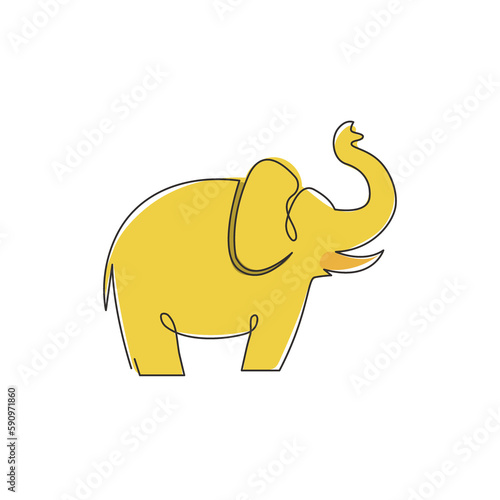 One continuous line drawing of big cute elephant company logo identity. African zoo animal icon concept. Dynamic single line draw design vector graphic illustration