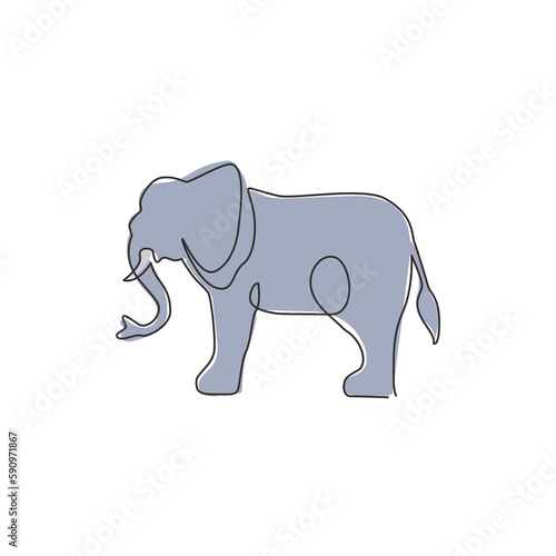 One continuous line drawing of big cute elephant company logo identity. African zoo animal icon concept. Dynamic single vector graphic line draw design illustration