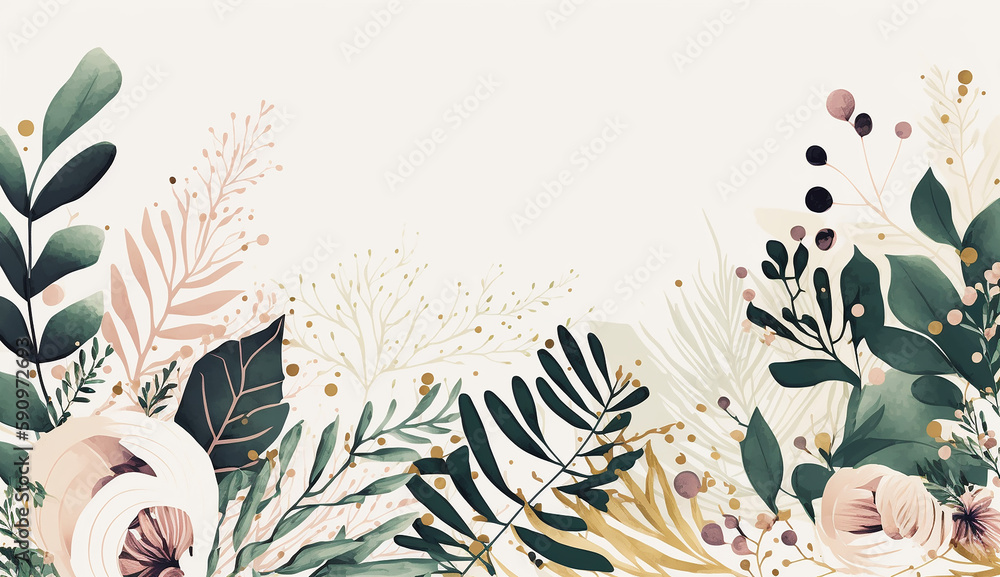 Naklejka premium White Background with Floral Decoration, floral, decoration. Generative AI