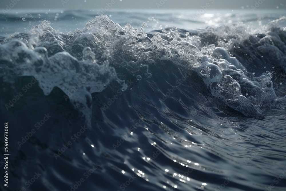 Foamy waves roll up in the ocean, Generative AI Foamy waves roll up in the ocean, Generative AI