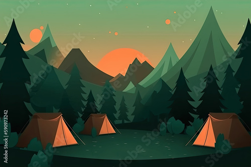 Camping in the forest created with Generative AI technology
