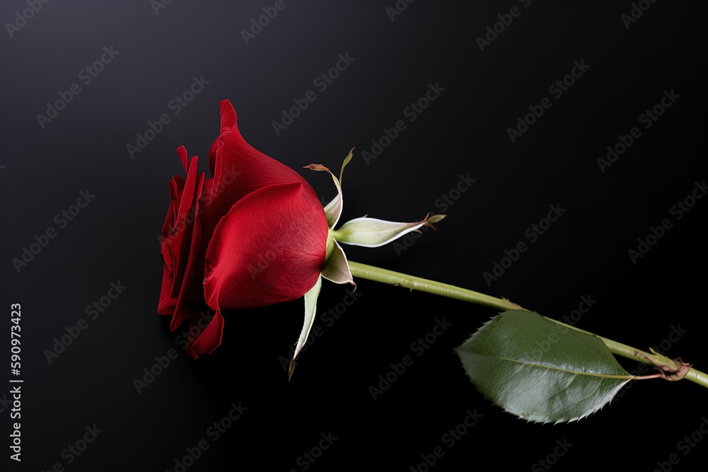 Beautiful red rose as a symbol of love on black background. Created with Generative AI Technology Beautiful red rose as a symbol of love on black background. Created with Generative AI Technology