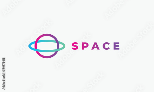 Circle logo vector link connection space concept design minimalism astronomy galaxy planet satellite symbol