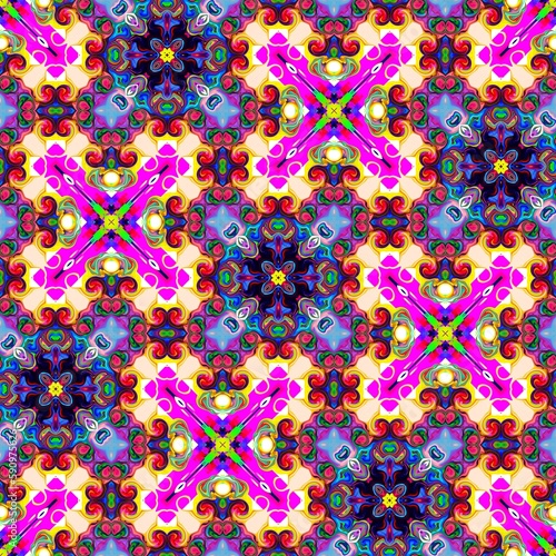 Vintage tie dye seamless pattern. Hippie vaporwave blur endless background in retro style. 
