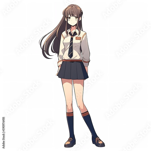 anime girl in skirt school girl outfit Generative AI