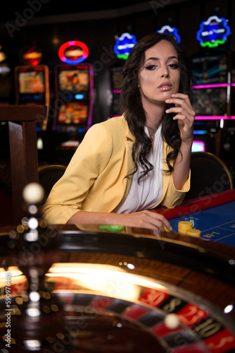 Portrait of a Woman Gambling Roulette in Casino