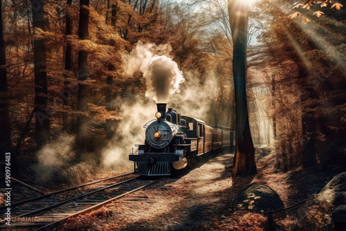 steam train in the forest