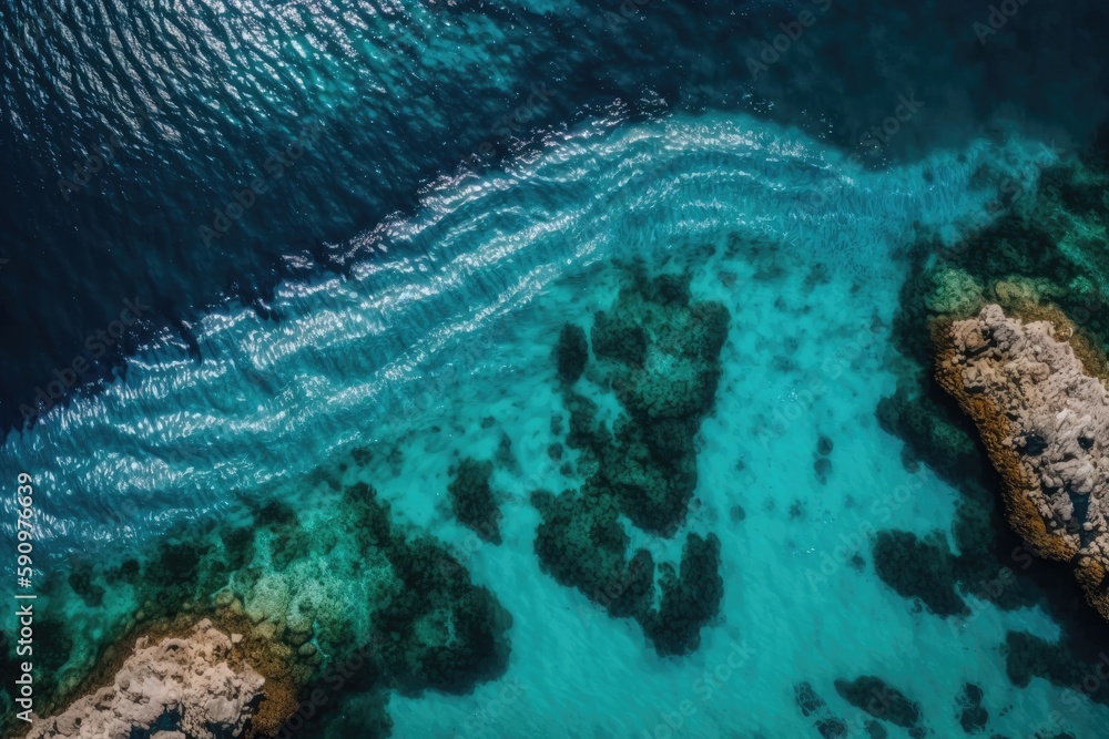 an expansive body of water seen from an aerial perspective. Generative AI