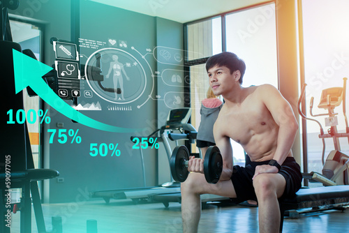 Bilde på lerret Using technology in conjunction with exercise to increase the efficiency of the body correctly, Fitness apps and wearables like fitness trackers and smartwatches can monitor your heart