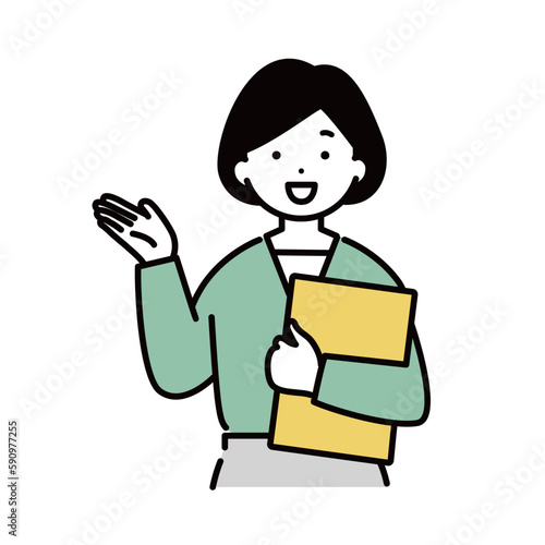 案内をする女性会社員　上半身