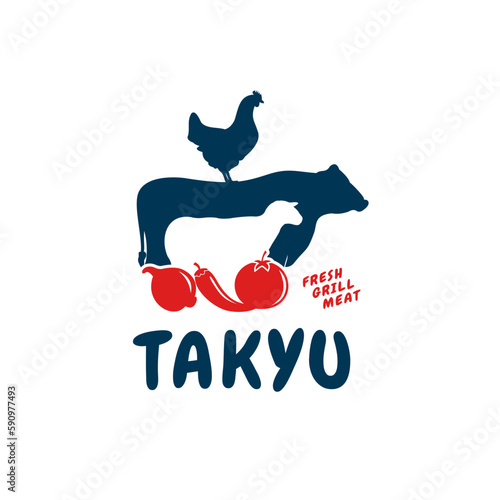 Fresh meat logo design. beef goat chicken concept for fresh grilled meat