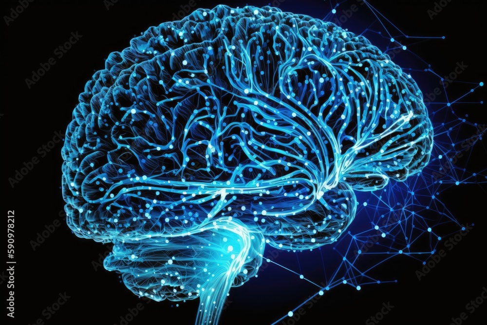 the human brain in a computer-generated image. Generative AI the human brain in a computer-generated image. Generative AI