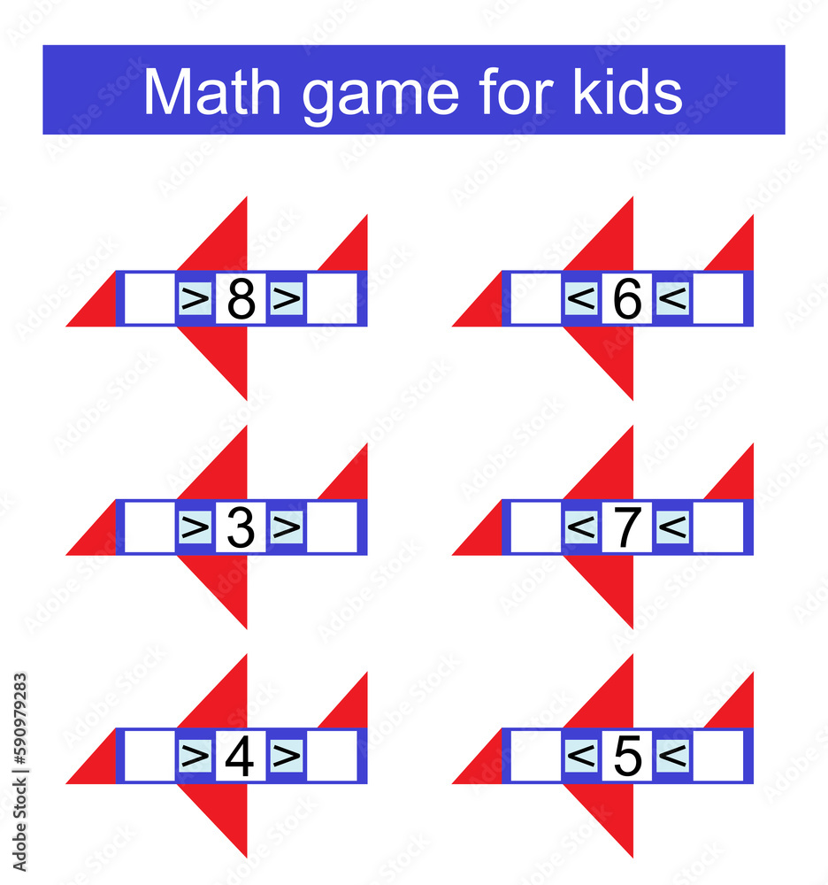 Math activity for kids. Developing numeracy skills. Number range up to 10. Vector illustration. Math activity for kids. Developing numeracy skills. Number range up to 10. Vector illustration.