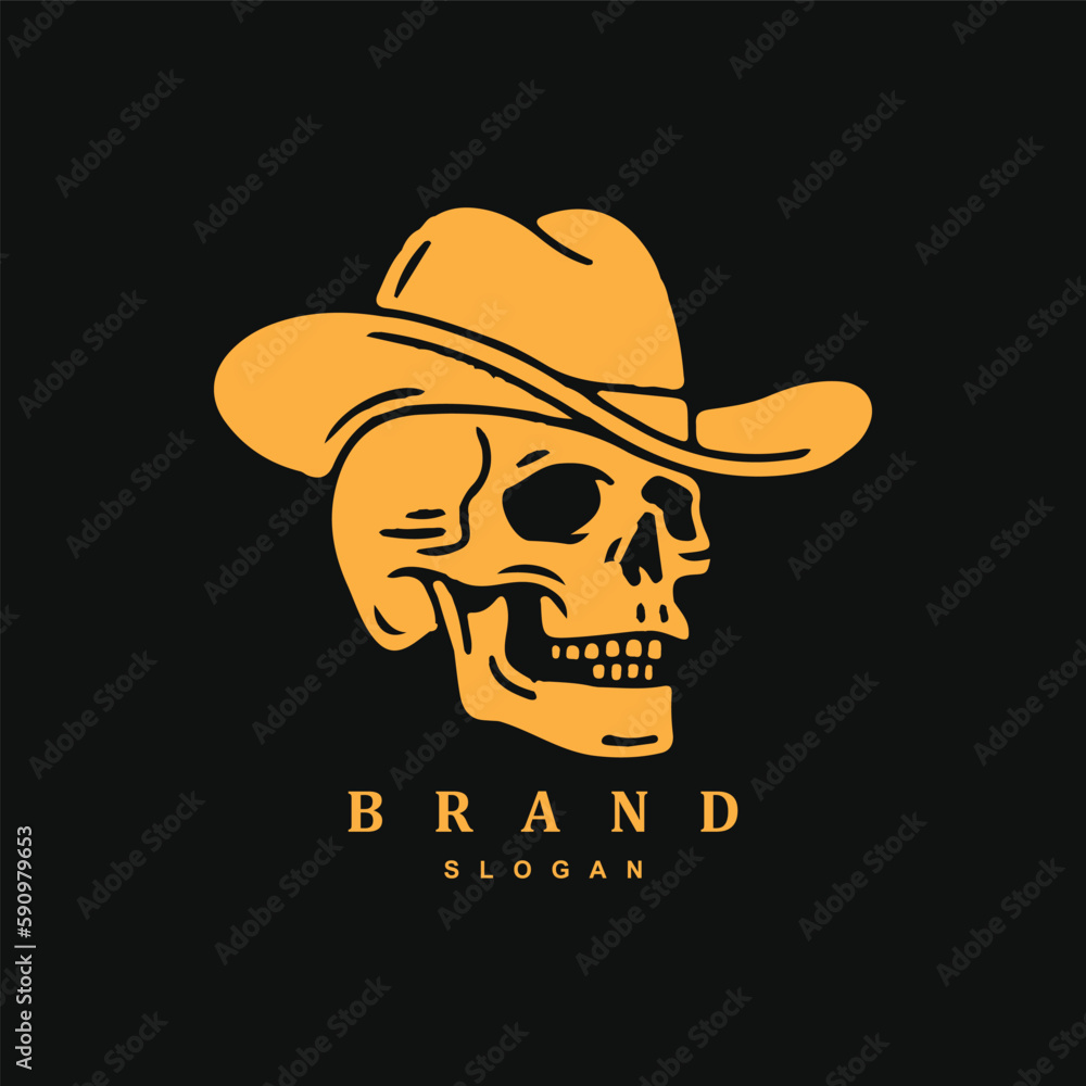 Silhouette cowboy skull rodeo logo design template