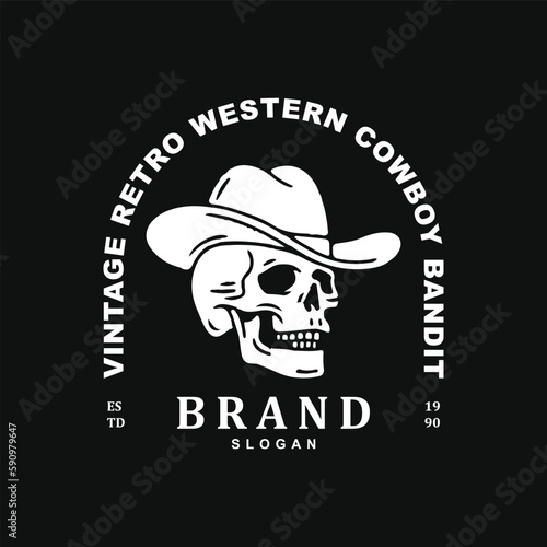 Vintage retro cowboy skull logo design badge
