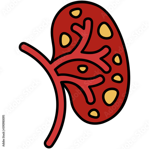 Kidney Icon, Line Filled Icon Style, Renal Urology Symbol Vector Stock.