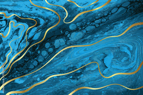 Dark Blue and Gold Marble Abstract Vector Background