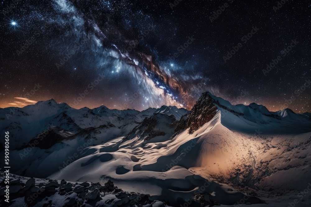 snow-capped mountain range under a starry night sky. Generative AI snow-capped mountain range under a starry night sky. Generative AI