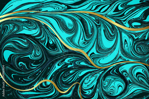 Turquoise Blue and Gold Marble Abstract Vector Background