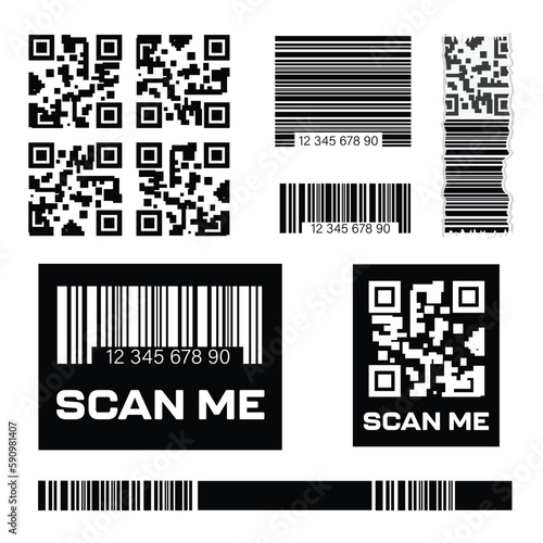 set of barcode and qr code