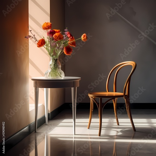 Living room with orange chair by the window Generated AI