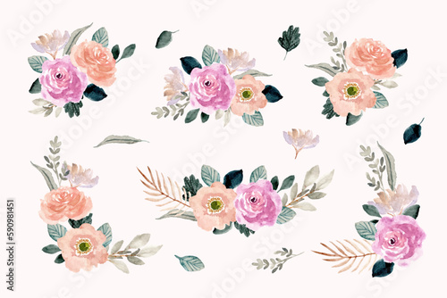 pink peach floral watercolor arrangement