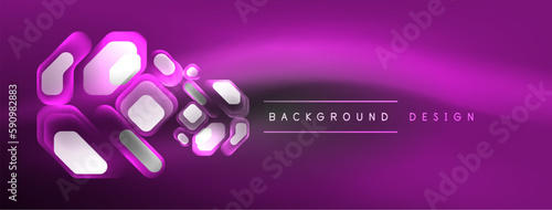 Glowing neon geometric elements abstract background. Neon light or laser show, electric impulse, power lines, techno quantum energy impulse, magic glowing dynamic lines