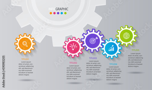 business infographic template for title presentation, workflow, layout, diagram, annual report or web in gears icon concept. Vector illustration