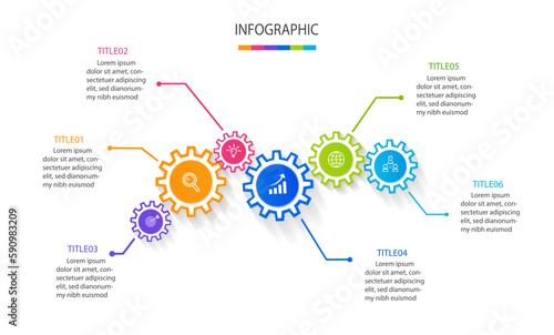 business infographic template for title presentation, workflow, layout, diagram, annual report or web in gears icon concept. Vector illustration