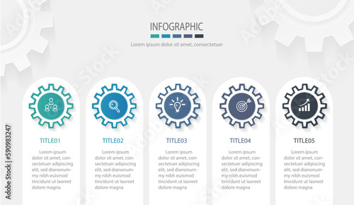 business infographic template for title presentation, workflow, layout, diagram, annual report or web in gears icon concept. Vector illustration