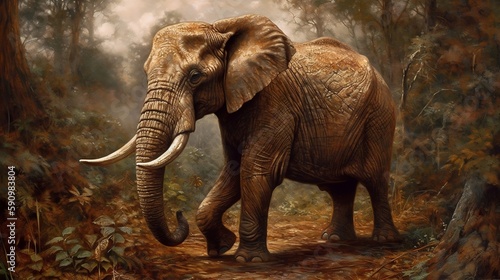 A magnificent painting depicting a colossal elephant in all its majesty, radiating power and grace through every stroke of the artist's brush.made with generative ai.  © nature