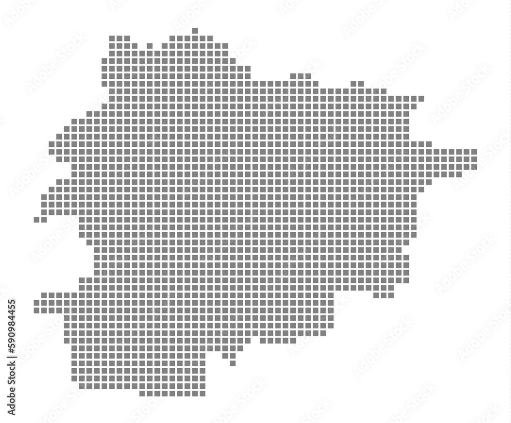 Pixel map of Andorra. dotted map of Andorra isolated on white background. Abstract computer graphic of map.
