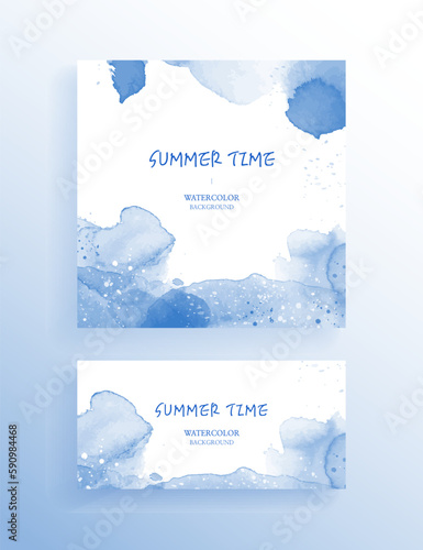 Blue colored watercolor summer background
