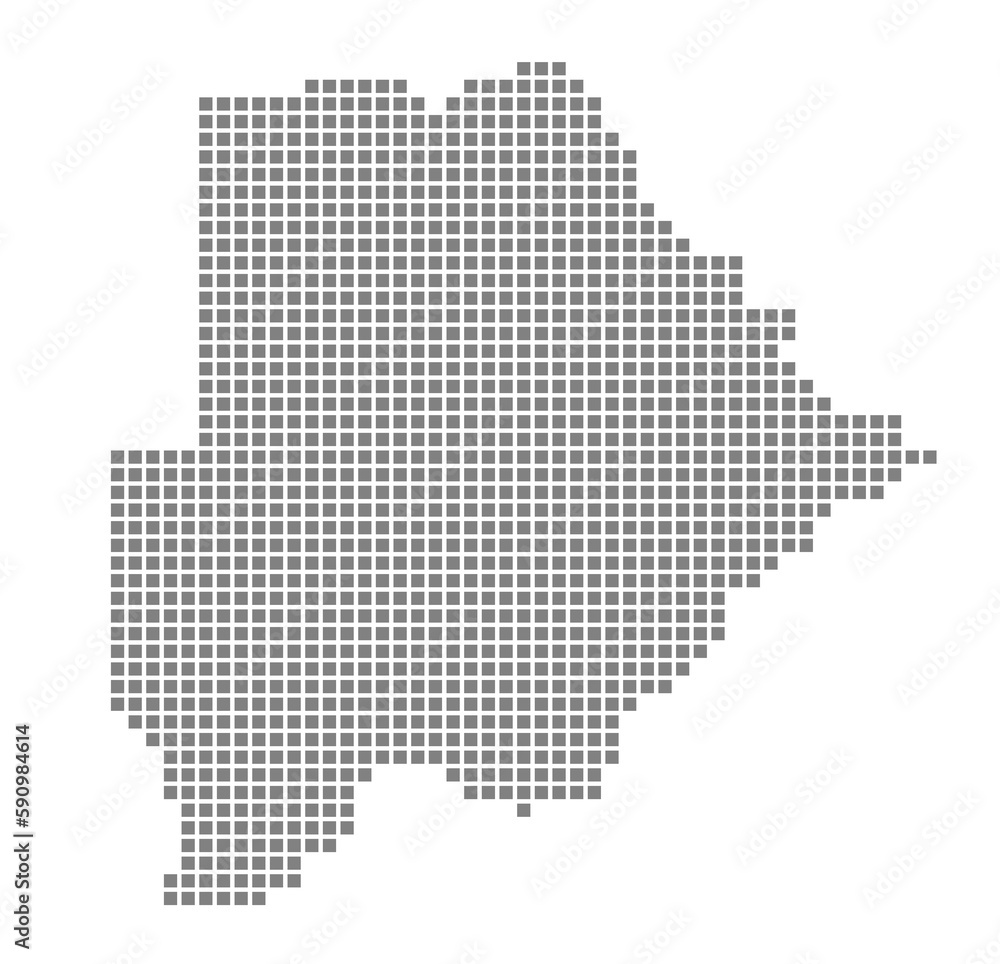 Pixel map of Botswana. dotted map of Botswana isolated on white background. Abstract computer graphic of map.