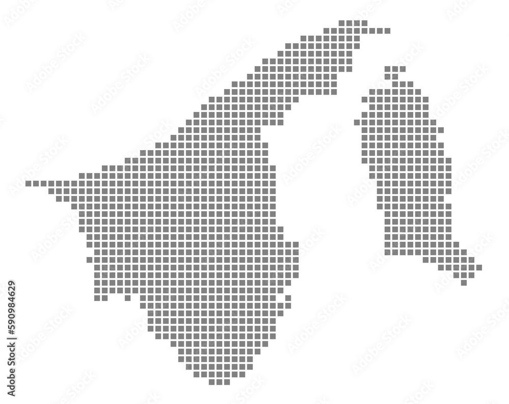 Pixel map of Brunei Darussalam. dotted map of Brunei  isolated on white background. Abstract computer graphic of map.