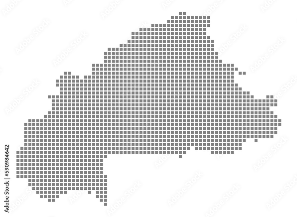 Pixel map of Burkina Faso. dotted map of Burkina Faso isolated on white background. Abstract computer graphic of map.