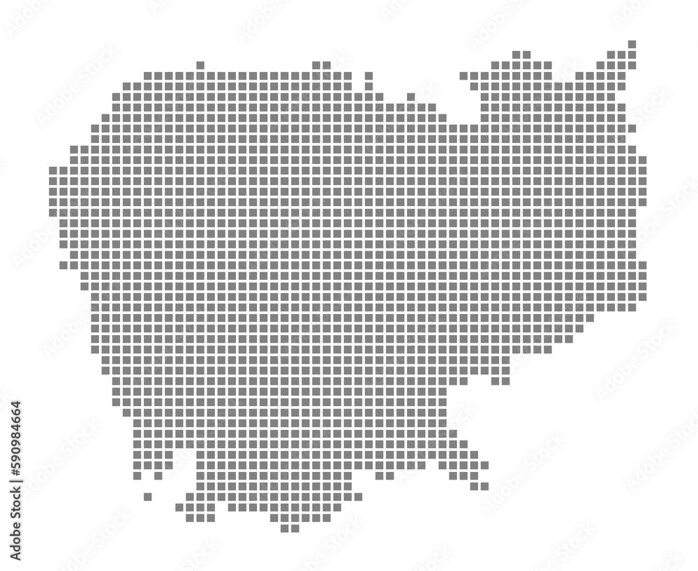 Pixel map of Cambodia. dotted map of Cambodia isolated on white background. Abstract computer graphic of map.