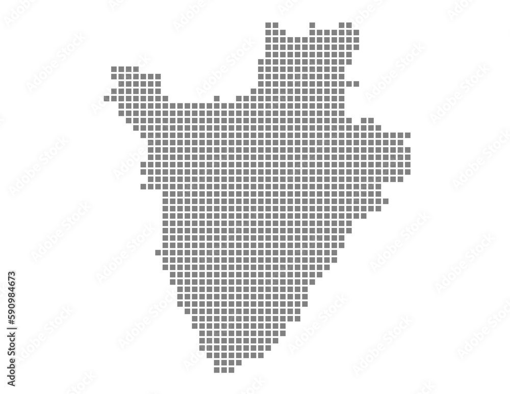 Obraz premium Pixel map of Burundi. dotted map of Burundi isolated on white background. Abstract computer graphic of map.