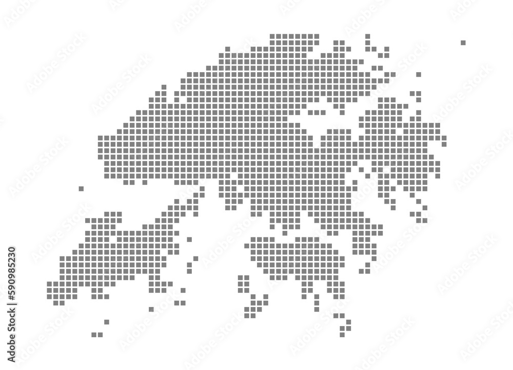 Fototapeta premium Pixel map of Hong Kong. dotted map of Hong Kong isolated on white background. Abstract computer graphic of map.