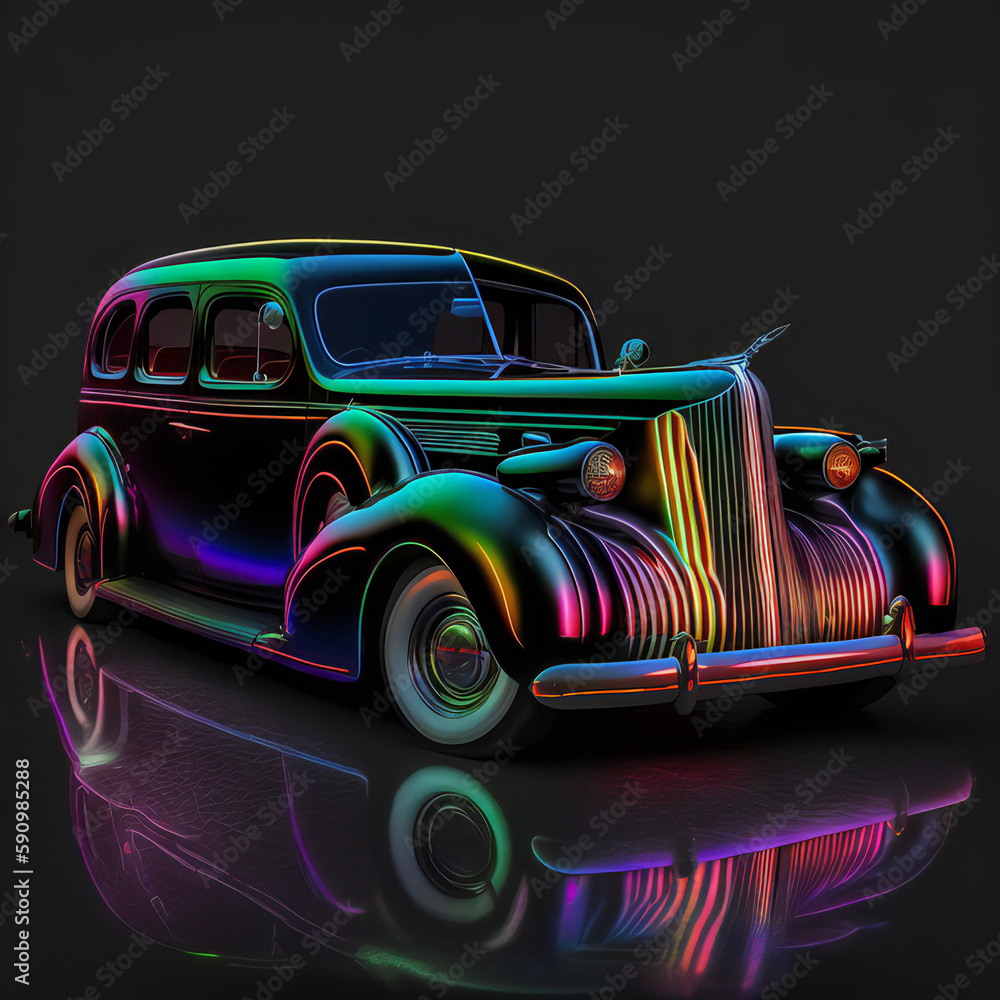 neon vintage car created with Generative AI technology