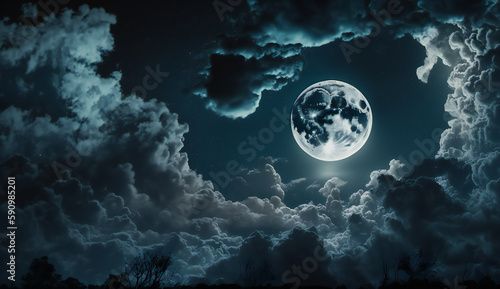 sky night view with beautiful full moon created with Generative AI technology