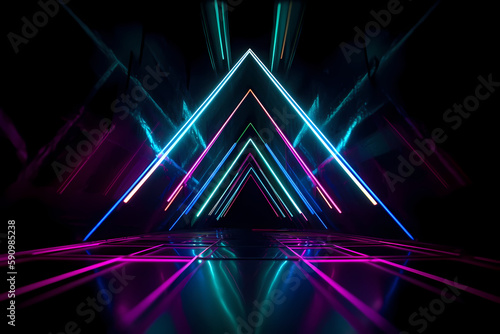 abstract background with glowing lines, blue and purple neon lights, glows in the dark, minimal background