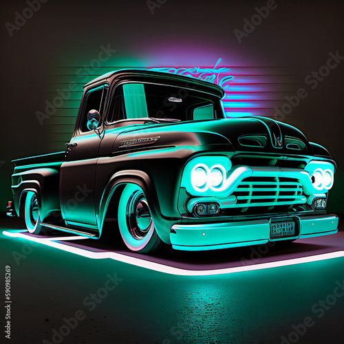 neon vintage car created with Generative AI technology